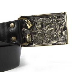 Brass belt buckle Guardians, Military, Cossack and Lion, Ukrainian belt buckle