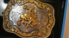 Nocona Belt Buckle Saddle Bronc Gold & Silver Tone M & F Western 3798708