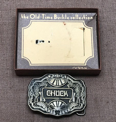 Vintage Oden Inc CHUCK Name Plate Belt Buckle with Original Box
