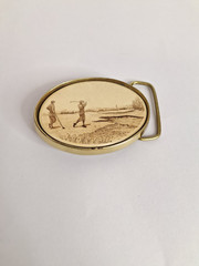 Vintage GOLF belt buckle BRASS 19th century image BARLOW grandpacore 80s