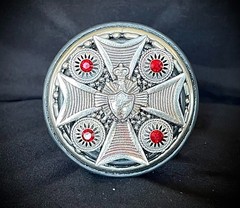 “Blood Cross Relic” New Belt Buckle Red Crystal Industrial OOAK Darren McNeese