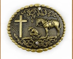 Belt Buckle Praying Cowboy Rodeo Western Horse Faith Cross Religious Floral