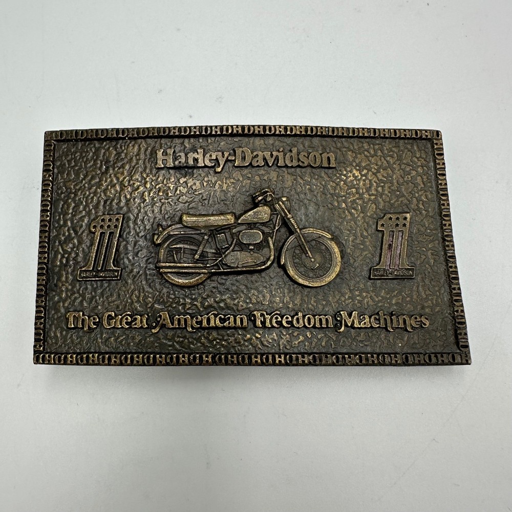 Vintage 1974 Bergamot Brass Works Harley Davidson Freedom Machine Belt Buckle