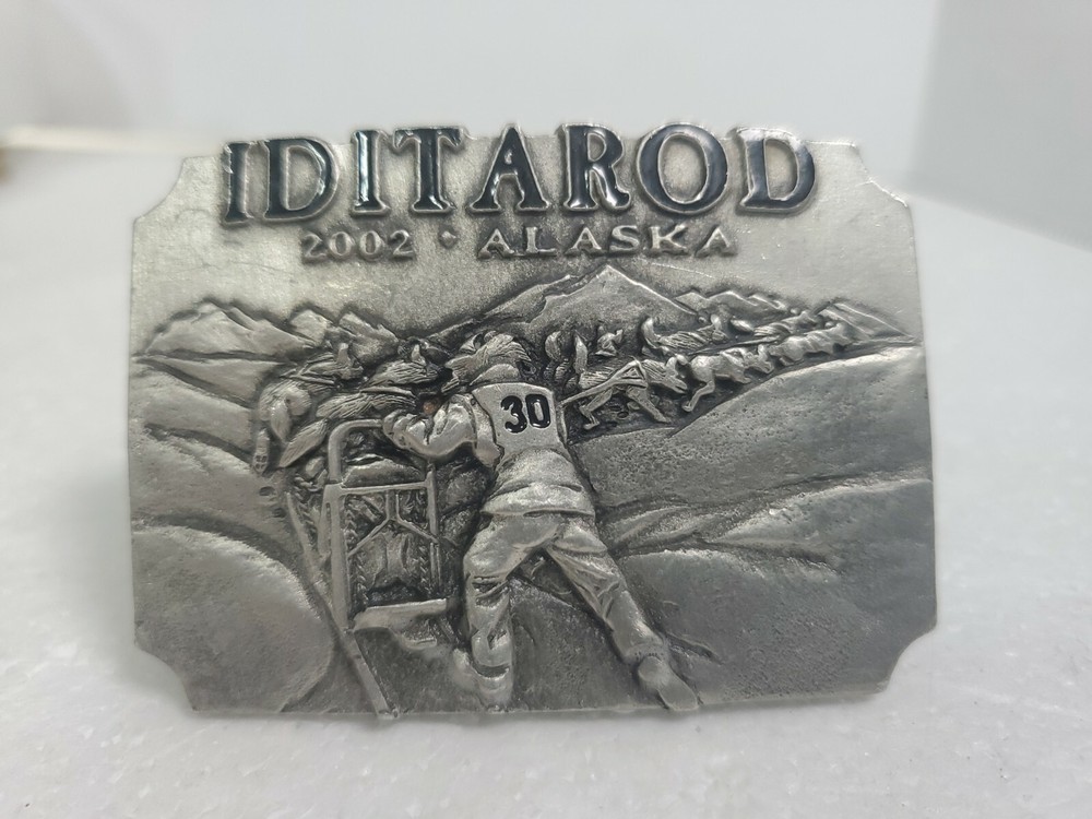 Official 2002 Iditarod Trail metal belt buckle