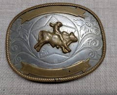vintage RODEO buckle belt BULL RIDER cowboy GERMAN SILVER trophy WESTERN floral