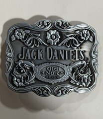 Jack Daniels Old No. 7 Whiskey Black Enamel & Silver Paisley Belt Buckle