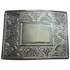Scottish Belt Buckle Highland 4 Flowers Thistle Celtic Knots Chrome Finish AAR