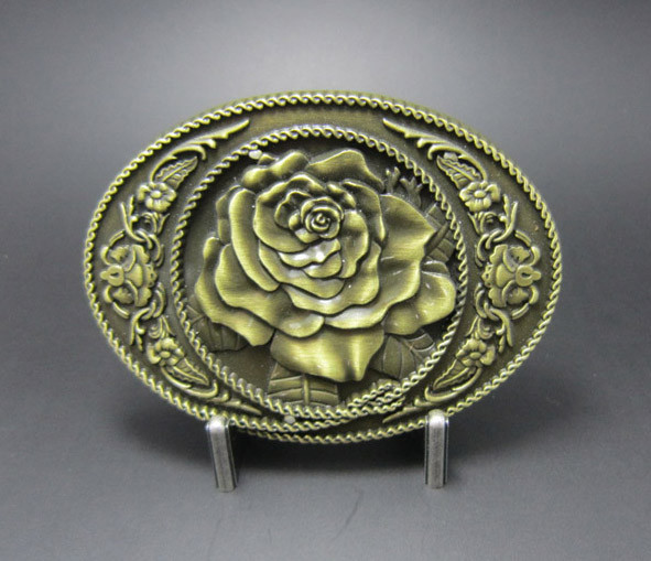 Rose Flower Western Oval Bronze Plated Belt Buckle