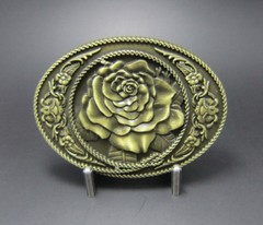 Rose Flower Western Oval Bronze Plated Belt Buckle