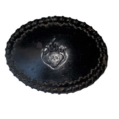 Black Leather Oval Belt Buckle Embossed Flaming Skull Goth Rockabilly Rock Punk