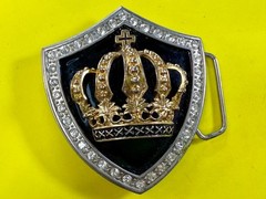 Royal Gold Crown Shield with Rhinestone Border Belt Buckle A286 Classico Italia