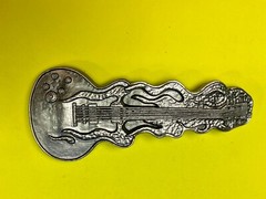 Guitar Flames 5&Prime; Wide Belt Buckle – Heavy Metal Style Figural Silver Color