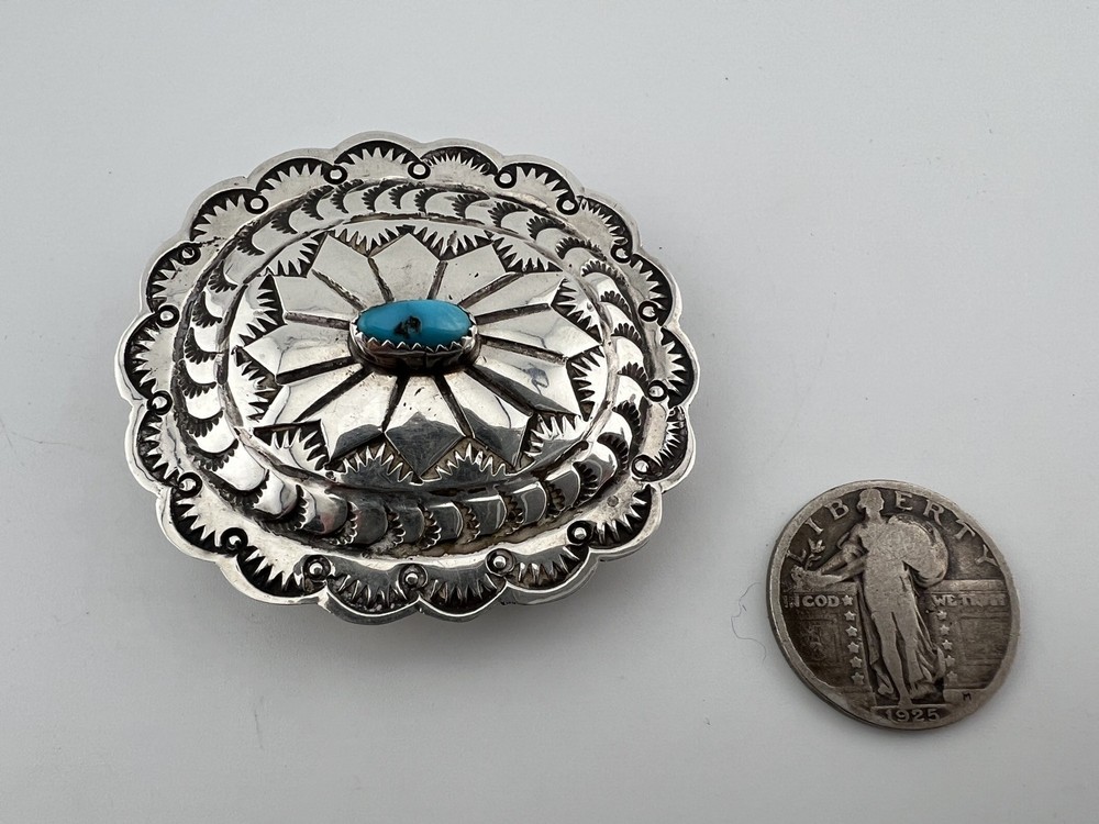 Vintage Southwestern Style Sterling Silver Buckle Turquoise Signed LS