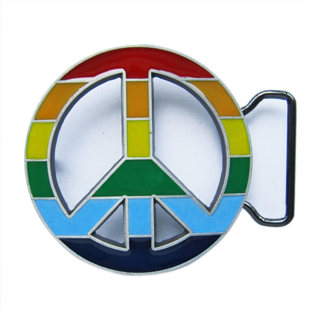 Rainbow Peace Sign Metal Belt Buckle