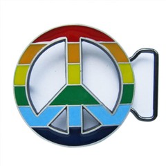 Rainbow Peace Sign Metal Belt Buckle