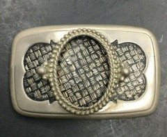 Western Belt Buckle Basket Weave Portrait Stone Insert Silver Tone Vintage