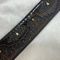 Justin Black Leather Embroidered Belt Ornate Silver Buckle Sz 30 Western Country