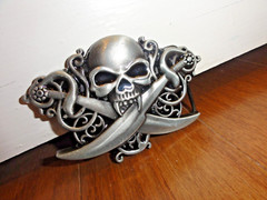 Pirates Skull Belt Buckle Cowboy Biker Motorcyclist Dagger Crossed Sword