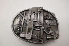 Vintage 1988 Siskiyou Telephone Lineman Heavy Duty Metal Belt Buckle USA