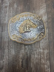 Western Belt Buckle Gold And Silver Colored Horse Head Cowboy Western Wear