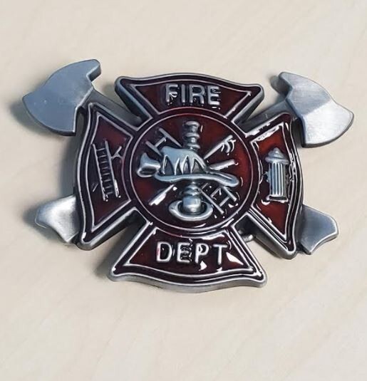 Red Fire Department Fire Fighter Fireman Belt Buckle Metal BU79