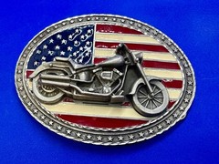 USA American Flag Motorcycle Star Border 2002 EJC Belt Buckle by Legend West