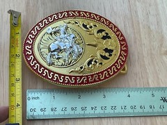 Western Buckle Oval Gold Silver Red Horse Rider Cowboy 2 » Hebillas Vaqueras