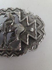 Metzke Vintage Diamond Cut Pewter Man Riding Horse Pewter Belt Buckle