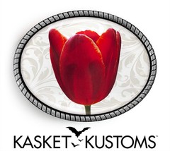 Red Tulip Belt Buckle – Flower Floral Pattern, Silver or Gold, Oval Rope Buckle