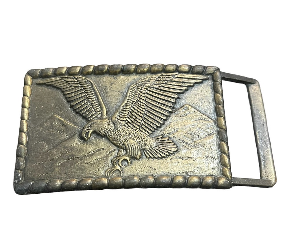 Vintage Bronze Brass Belt Buckle Eagle & Mountains