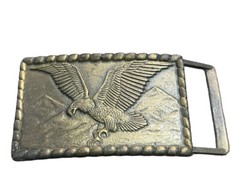 Vintage Bronze Brass Belt Buckle Eagle & Mountains