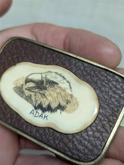 vintage EAGLE hand-etched ANTLER elk deer WESTERN belt buckle ALASKA adak inuit