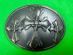 Fleur-de-lis Triple Maltese Style Three Cross Gothic Punk Biker Vibe Belt Buckle
