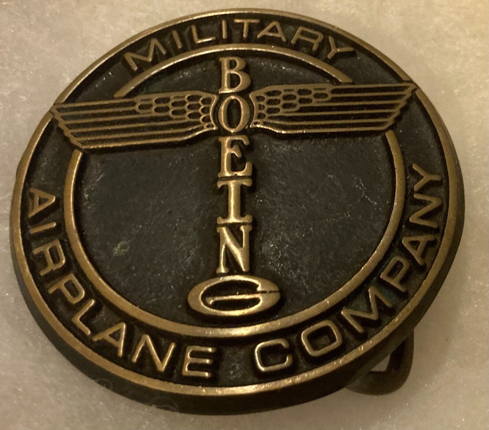 Vintage Metal Belt Buckle, Solid Bronze, Boeing, Military Airplane Company, Aero