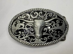 Longhorn Head Steer Cow Bull Two Tone Western Rodeo Style Belt Buckle