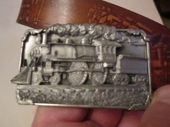 TRAIN THEME BELT BUCKLE – HEAVY WITH MATCHING TRAIN THEME DESIGN LEATHER BELT