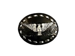 EAGLE Belt BUCKLE w Silver Buckstitching LG Handmade BLACK LEATHER Western/Biker