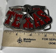 Lone Star State Texas Bull Horns Longhorn Red Letter Belt Buckle Western Country