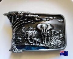 1pce Belt Buckle Elephant At Watering Hole 10.4×6.6cm Suit Belt Width 4cm