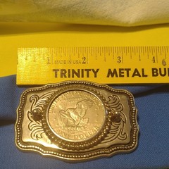 Men&rsquo;s Western Silver Tone Metal Belt Buckle 1.5&Prime; Scroll US $1 Eagle Coin