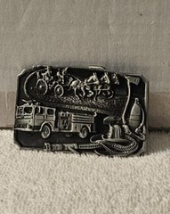 FIRE TRUCK HORSES FIREFIGHTER FIRE DEPARTMENT HOSE AXE HAT BELT BUCKLE