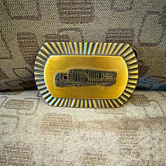 Western Metal Semi Truck Belt Buckle, Gold/Silver Engraved Rectangular 1.5in
