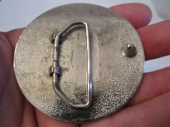 VINTAGE CARVED SOAP STONE? OLD SAILBOAT BELT BUCKLE – 3&Prime; X 3&Prime; – GW10
