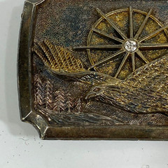 Soaring Eagle Belt Buckle Crystal Center Sunburst Trees Mountains Bronze Metal