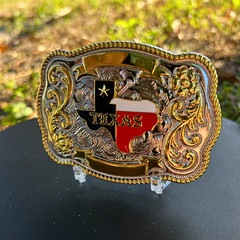 Texas State Map Western Belt Buckle – Lone Star Hebilla Vaquera