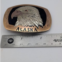 Vintage Alaska Bald Eagle Belt Buckle Handcrafted USA Mixed Metal Western 2.5&Prime;