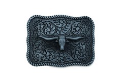 Men Day Wear Buckle Silver Metal Bull Square Western Fashion Texas Long Horn Cow