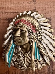Indian Warrior Chief Belt Buckle Western Cowboy Native American Metal Enamel