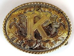 INITIAL  » K  » RODEO COWBOY LETTER SHINE GOLD SILVER WESTERN BELT BUCKLE