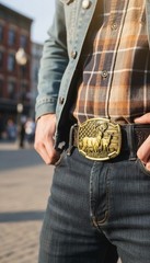 Men Gold Metal Belt Buckle Deer Nature Hunter Western Fashion Pant Jeans Casual